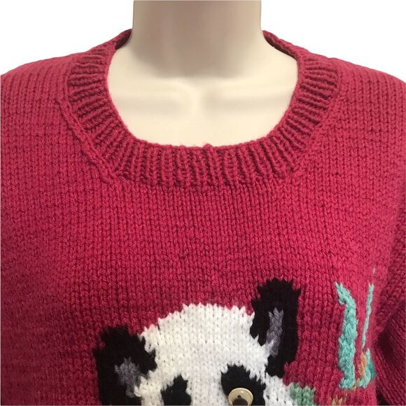 Vintage Hand Knit Quirky Googly-Eyed Panda Sweater - Picture 3 of 11